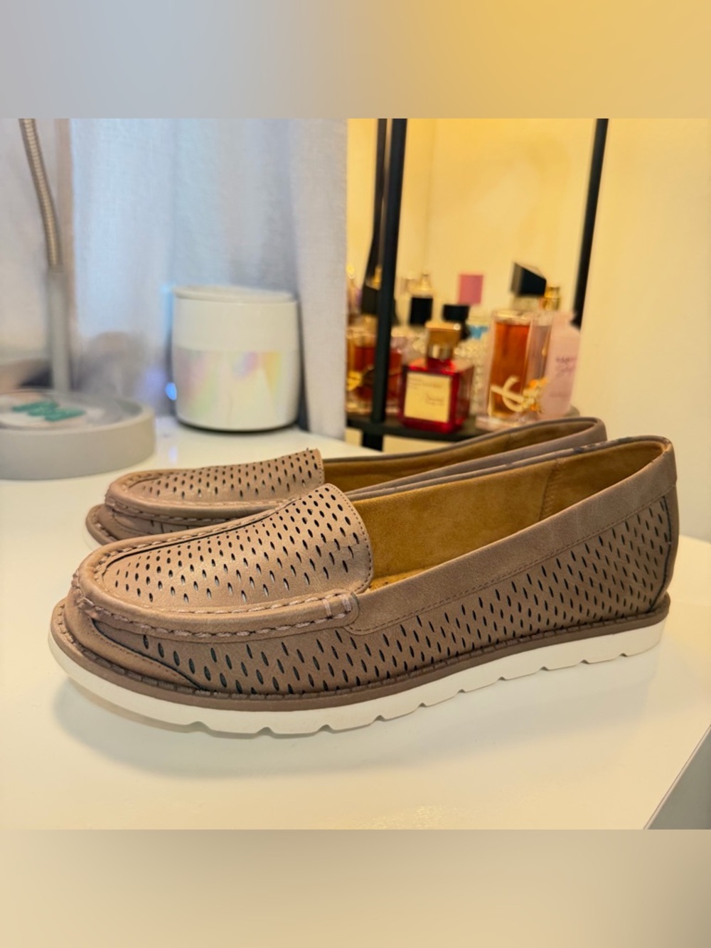 Women’s Taupe Slip-On Perforated Loafers